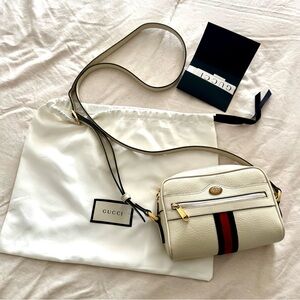 Gucci Cream Crossbody Bag with Red and Navy Stripe